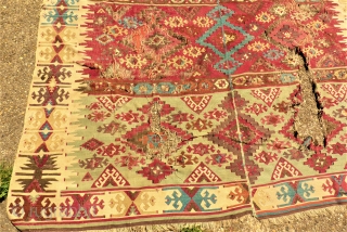 antique Kilim. Size: 163 x 166 cm. Damaged. Holes.                        