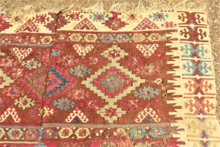 antique Kilim. Size: 163 x 166 cm. Damaged. Holes.                        