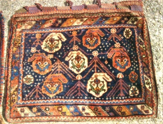 Very old Afshar bags, pair. Size: 60  x 80 cm. Natural colors. Good condition.                  