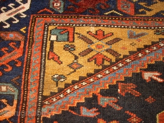 SOLD - THANK YOU! Antik, persian kurdish? rug. very nice colours and interesting ornaments. fine knotting. pile is low. 
Size: 180x110cm            