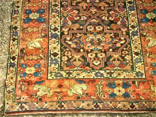 Antique Caucasian rug? Size 99 x 180 cm. Good pile. One edge damaged. Used. Wonderful colors.                 