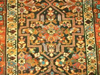 Antique Caucasian rug? Size 99 x 180 cm. Good pile. One edge damaged. Used. Wonderful colors.                 