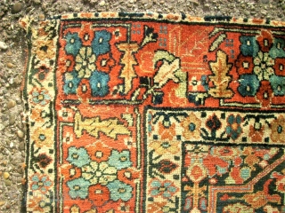 Antique Caucasian rug? Size 99 x 180 cm. Good pile. One edge damaged. Used. Wonderful colors.                 