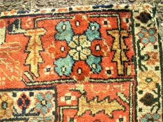 Antique Caucasian rug? Size 99 x 180 cm. Good pile. One edge damaged. Used. Wonderful colors.                 