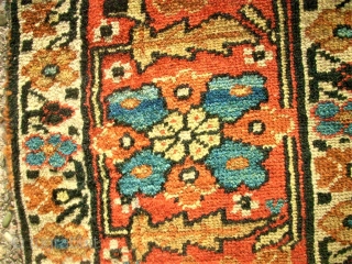 Antique Caucasian rug? Size 99 x 180 cm. Good pile. One edge damaged. Used. Wonderful colors.                 