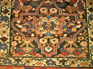 Antique Caucasian rug? Size 99 x 180 cm. Good pile. One edge damaged. Used. Wonderful colors.                 