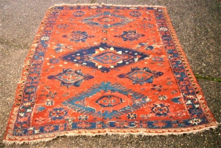 Antique caucasian Sumakh. Size: 148 x 180 cm. Used condition. Holes. Thin pile.                    