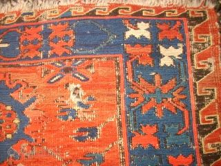 Antique caucasian Sumakh. Size: 148 x 180 cm. Used condition. Holes. Thin pile.                    