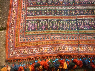 Old Afshar? horsecover. Flatweave. Size. 152 x 191 cm. Good condition. Wonderful piece. Some small repairs. Origin Lapiz.               