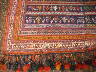 Old Afshar? horsecover. Flatweave. Size. 152 x 191 cm. Good condition. Wonderful piece. Some small repairs. Origin Lapiz.               