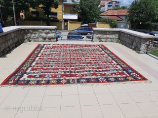 Large, antique Pirot Sarkoy kilim, dimensions about 380x345cm, in excellent condition, ask for price                   