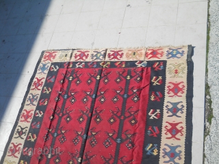Antique Sarkoy Pirot kilim named, gugutke na direci(turtledoves). 
Version of three of life. 
Age: 19th century,  dimensions about 2x1,5m, rare and famous ornament.
Visibly reparations and damages.
Ask about this
price:Ask about this   ...