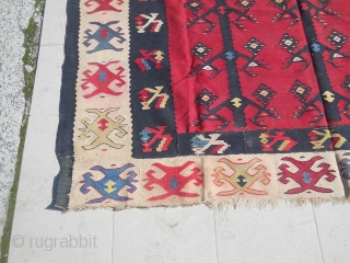 Antique Sarkoy Pirot kilim named, gugutke na direci(turtledoves). 
Version of three of life. 
Age: 19th century,  dimensions about 2x1,5m, rare and famous ornament.
Visibly reparations and damages.
Ask about this
price:Ask about this   ...