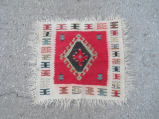 Small Sarkoy Pirot kilim.
Measuring about 45 x 45 cm.

Price- ask for

                      