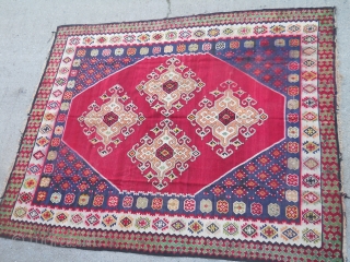 Big Sarkoy Bosnian kilim. Measuring about 3,2 x 2,7m. Aged about 100 years. Symbolizes  Mirhab . In  good condition. 
Ask about this         