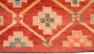 Magnificent Tibetan takheb carpet intended for use as a horse or yak cover / blanket, with a stunning, visually attractive, elaborate lattice-like design as the main field. The top horizontal panel is  ...