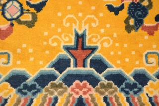 Aesthetically pleasing, uncluttered and very well balanced pictorial Chinese carpet featuring a Buddhist lama (i.e. ‘priest’) made originally to be wall-hung in a Buddhist monastery. As these ‘lama carpets’, as they are  ...