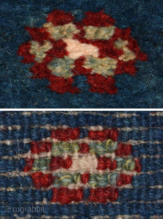 Striking Tibetan ‘wasp-waisted’ under saddle carpet (makden) from the 1800’s / 19th century. The colours are from all natural dyes (with the rich red and dark blue super saturated) and undyed white  ...