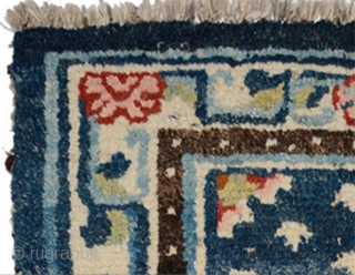 When this rug was first seen by me many many years ago it had a ragged outer blue covered felt border that showed signs of having been used as an 'above-saddle' carpet.  ...