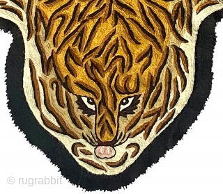 Tiger, Tiger! Vintage wool-embroidered soft and supple tiger 'pelt' made in Kashmir in the later part of the 1900’s. Mix of dyed and undyed fine wool embroidery backed by a layer of  ...