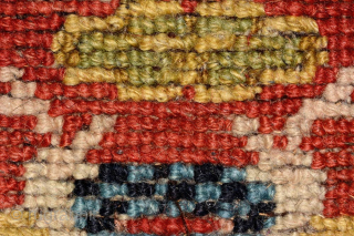 Rare Tibetan-knotted throne back or 'seating-back' carpet most likely made for a Buddhist lama associated with one of the 'red hat' Buddhist sects in Tibet. All three dragons are superbly drawn in  ...