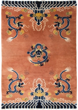 Vintage Chinese five dragon 'Beijing' carpet with luxurious super-soft thick silky pile. This carpet was made circa the mid 1900’s, probably the 1950’s or early 1960’s, and handwoven in, it is assumed,  ...