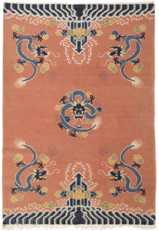 Vintage Chinese five dragon 'Beijing' carpet with luxurious super-soft thick silky pile. This carpet was made circa the mid 1900’s, probably the 1950’s or early 1960’s, and handwoven in, it is assumed,  ...