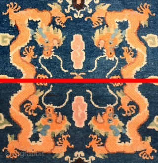 An age old Chinese design five dragon carpet, all five-clawed ‘Imperial’ dragons, from the Ningxia region and made pre-1900 some time in the latter part of the 1800’s / 19th century. The  ...