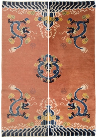 Vintage Chinese five dragon 'Beijing' carpet with luxurious super-soft thick silky pile. This carpet was made circa the mid 1900’s, probably the 1950’s or early 1960’s, and handwoven in, it is assumed,  ...