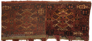 Large Ersari (Ersari Beshir?) Turkoman torba / tent trapping front panel from the late 1800’s. The four symbolic motifs are somewhat elaborate and well drawn and the colours used are from natural  ...
