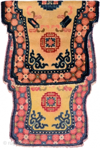 Mongolian under-saddle rug for use with a camel, made sometime between 1900 and circa 1920 - probably in the Baotou-Suiyuan region of China - with cotton warp and weft. Size 132cm x  ...