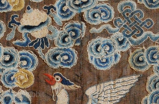 Chinese Civil Rank Buzi (pu zi) or ‘insignia badge’ (also often referred to as ‘Mandarin Squares’), hand woven in silk - the design-features using the tiny ‘Peking Knot’ - from the late  ...