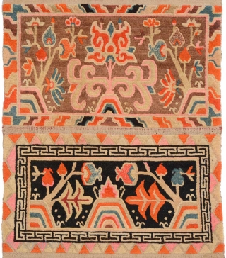 Rare one-of-a-kind set of the ‘front-pile-faces’ of four Tibetan cushion covers - or 'gabney' - intact as woven; that is left uncut into the four individual pieces after coming “off the loom”  ...