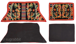 An uncommon, vintage, saddle carpet set (i.e. both under-saddle and over-saddle carpet; a makden and a masho) from Bhutan - but possibly made in Tibet, or by a Tibetan* - featuring double  ...
