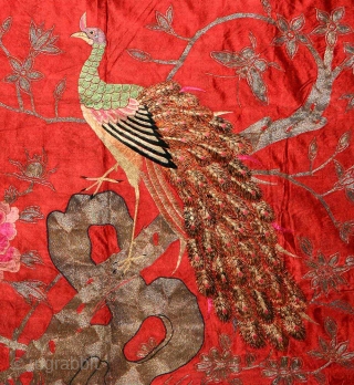 Fine elegant silk embroidered banner with finely woven silk threads, and wafer-thin silver encased silk threads, which came from / was used in Tibet. That is, although it was woven in China  ...