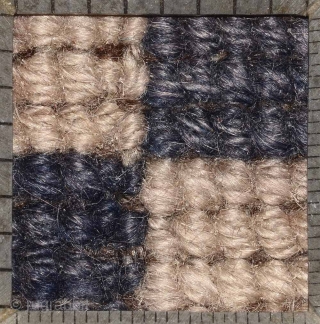 Naturally dyed Tibetan checkered khaden with small (approximately +/- 2cm x 2cm) blue and white squares; the blue of which is abrashed throughout. Hand-spun wool warp and weft, made circa 1900 and  ...
