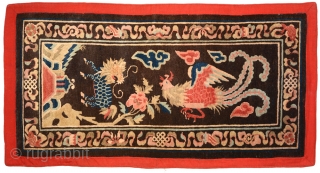 Rare and collectable Chinese carpet that came out of Tibet – hence the red cloth covered felt border so popular amongst Tibetans - but believed to have been made somewhere in Inner  ...