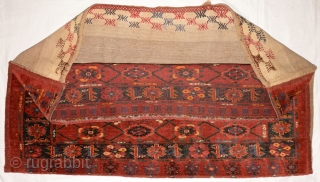 Striking ‘Beshir’ / Middle Amu Darya Turkman juval with the mina khani design, complete and intact with the plain woven wool backing with a design across the top. Size is fairly large  ...