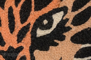 Look out! Snow Leopard! Vintage wool-embroidered soft and supple snow leopard 'pelt' bought from a Tibetan shopkeeper in Ladakh, but almost certainly woven in Kashmir in the 2nd half of the 1900’s.  ...