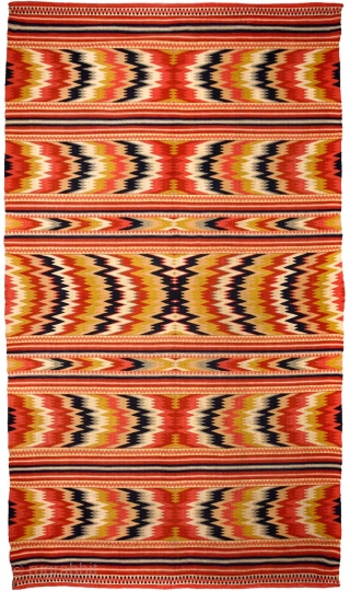 Beautiful natural dyed and a graphic 'shimmering' designed Rolakan weaving from the south of Sweden, circa 1900. designed with what is often referred to as the eye-dazzler effect. It has wool warp  ...