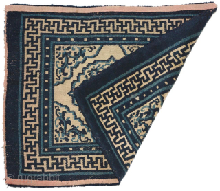 Tibetan khagangma, or seating carpet, made using various shades of indigo natural dye set against an off-white undyed wool background. Constructed circa the early 1900's, it is quite tightly woven (for a ...