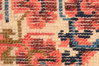 Beautiful late 19th century inner Mongolian (i.e. the Baotou - Suiyuan region) 'wasp-wasted' under-saddle carpet with all natural dyes in original ‘as found’ condition. ('Wasp-wasted' is a term used to denote a  ...