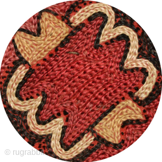 Striking Lakai embroidered ‘shield bag’ (kap ilgich). These shield shaped hangings were generally made by the Uzbek-speaking Lakai tribe as dowry gifts and were meant to hang inside a yurt or other  ...