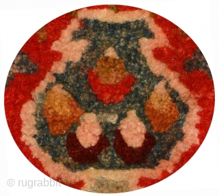 Tibetan takyeb (pack animal forehead ‘decoration’) showing flowers emanating from a vase filled with flaming jewels. Hand spun wool warp and weft, rich saturated natural dyes, and made sometime in the early  ...