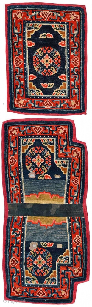 Complete two piece set of Tibetan saddle carpets with a matched design, that is both the under-saddle (makden) and over-saddle (masho) carpets, which are increasingly rare to find as an intact set  ...