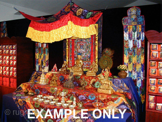 Six dragon Chinese-silk canopy from Tibet with gold and silver coloured threads, which was used for hanging over a seated Tibetan Buddhist lama or altar (see example photos lower row above). The  ...