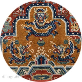 a rare Tibetan – that is, woven in Tibet with the Tibetan knot (not the more common Ningxia / 'Chinese' knotted type) - three dragon throne back-rest or 'seating-back' carpet made for  ...