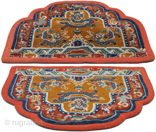 a rare Tibetan – that is, woven in Tibet with the Tibetan knot (not the more common Ningxia / 'Chinese' knotted type) - three dragon throne back-rest or 'seating-back' carpet made for  ...
