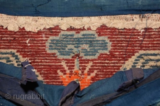 Rare matched pair of Tibetan gabney (or cushions) in original condition as they came out of Tibet circa 1972. (The inner padding under the ribbed blue backing cloth – which was various  ...