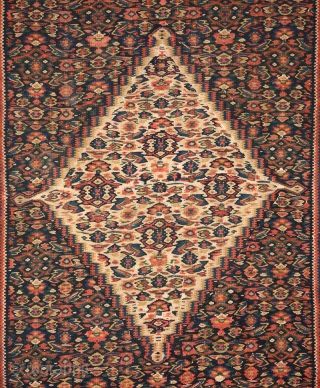 Beautiful super-fine hand-woven blue ground Persian Senneh kilim with the classic ‘Herati’ pattern made in what is now known as Iranian Kurdistan. Slit tapestry technique, hand spun wool with a very tight  ...